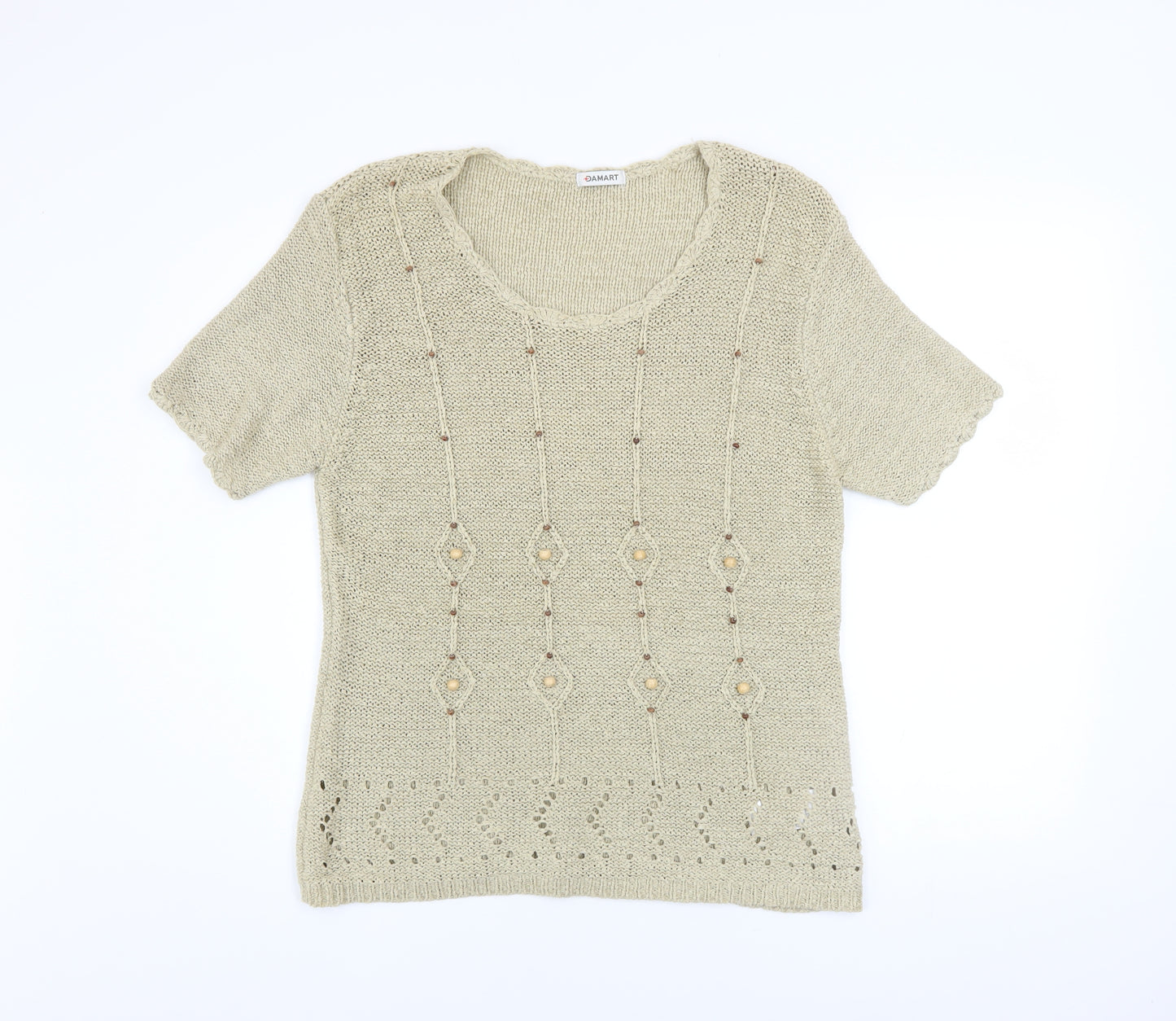 Damart Women’s Beige Knit Beaded Short Sleeve Blouse Size 18/20