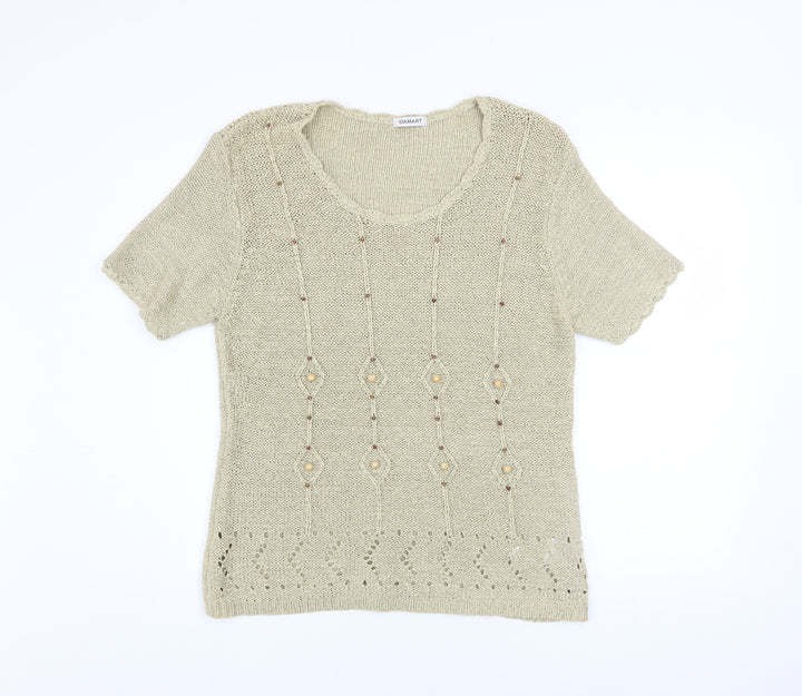 Damart Women’s Beige Knit Beaded Short Sleeve Blouse Size 18/20