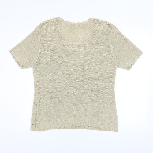 Damart Women’s Beige Knit Beaded Short Sleeve Blouse Size 18/20
