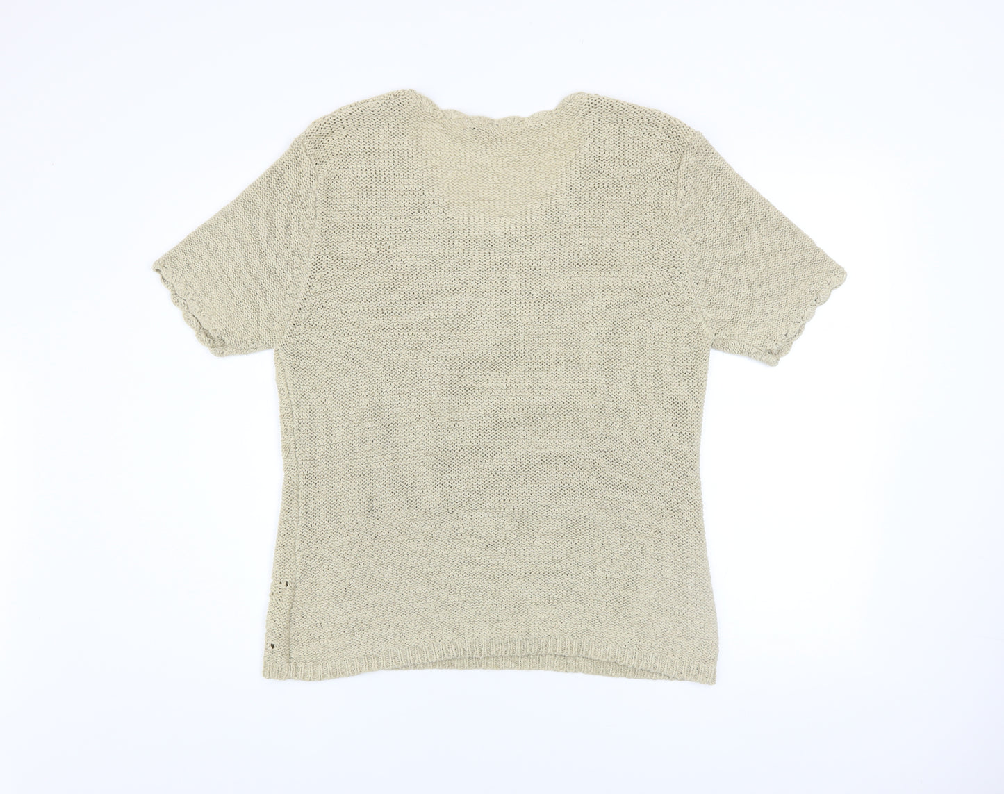 Damart Women’s Beige Knit Beaded Short Sleeve Blouse Size 18/20
