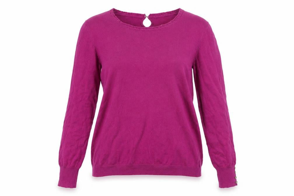Front view of Ness Edinburgh Women’s Pink XL jumper Cotton Silk Blend