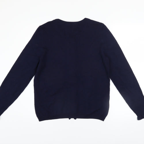 Laura Ashley Women's Blue Wool Blend Ruffle Cardigan Size 14