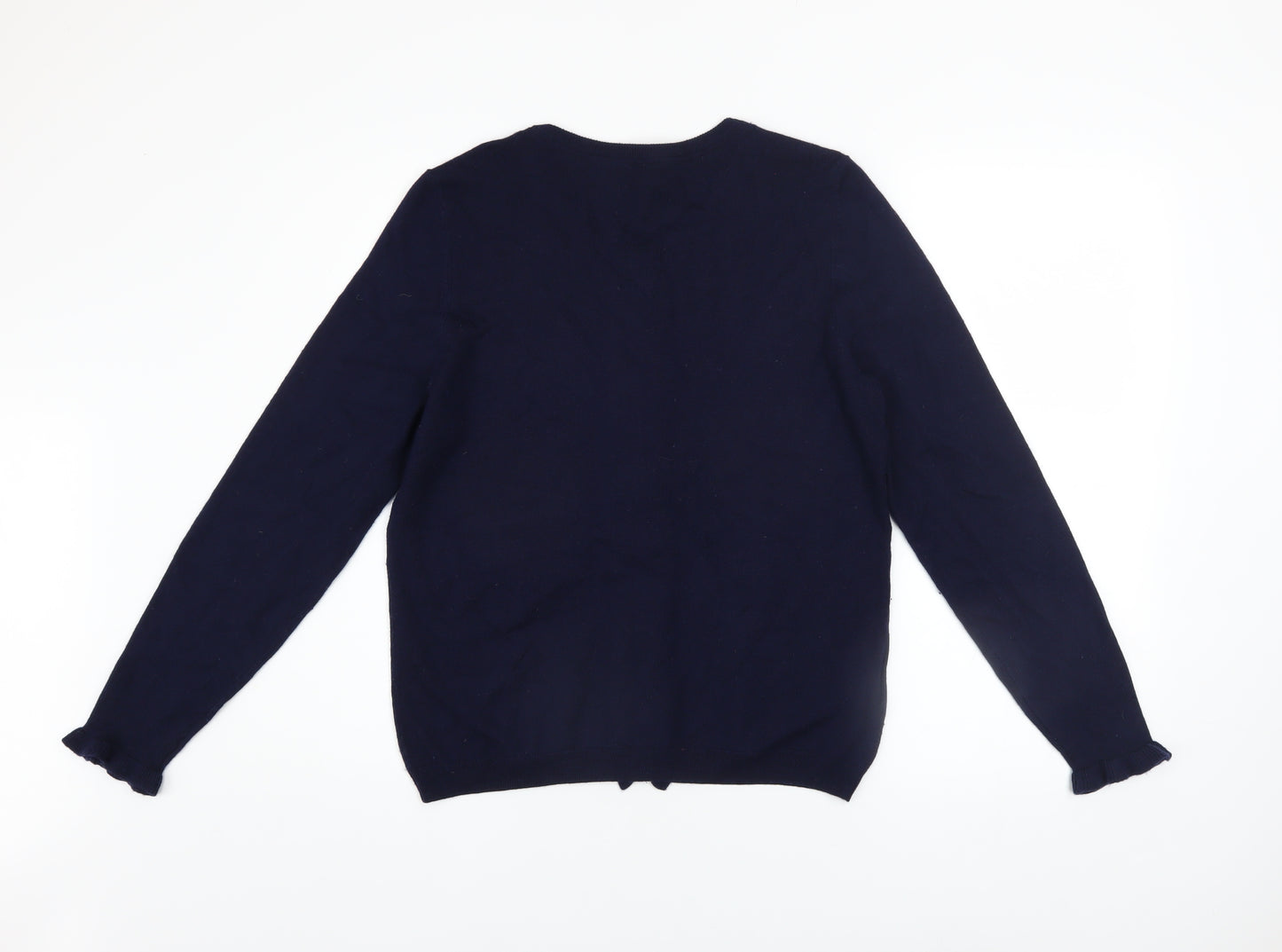 Laura Ashley Women's Blue Wool Blend Ruffle Cardigan Size 14