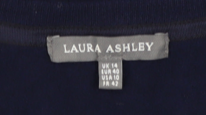 Laura Ashley Women's Blue Wool Blend Ruffle Cardigan Size 14