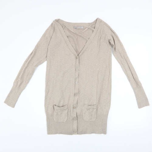 Zara Men Beige Cotton Knit Cardigan S Regular Fit Long Sleeve
