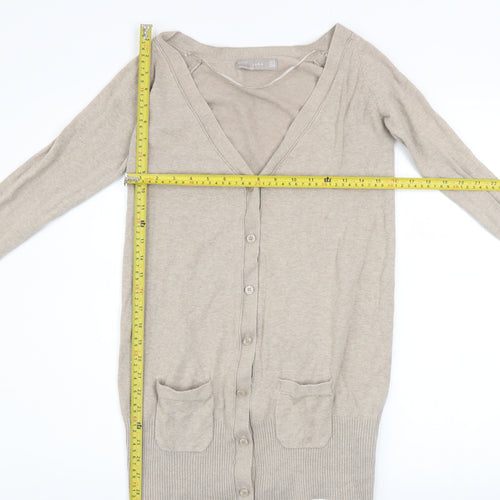 Zara Men Beige Cotton Knit Cardigan S Regular Fit Long Sleeve