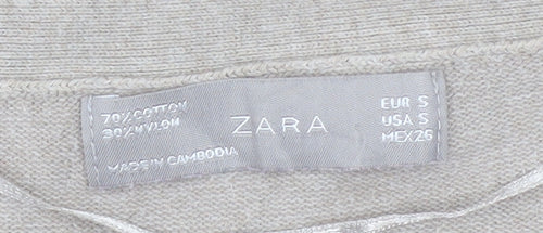 Zara Men Beige Cotton Knit Cardigan S Regular Fit Long Sleeve
