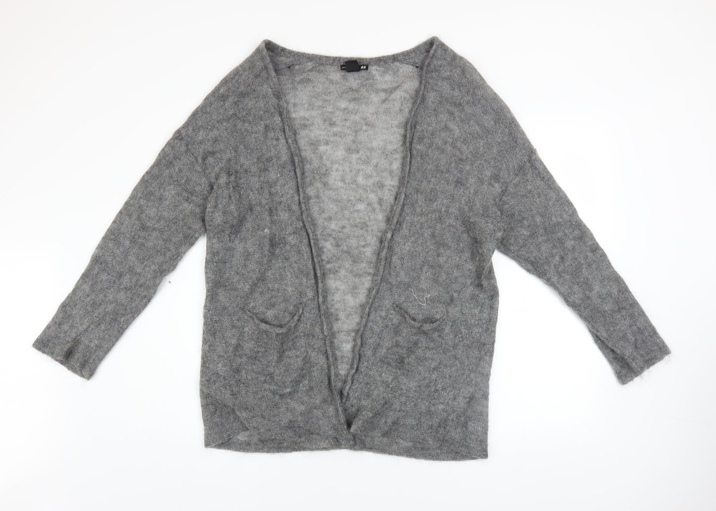 H&M Women’s Grey Mohair Blend Open Knit Long Sleeve Cardigan M