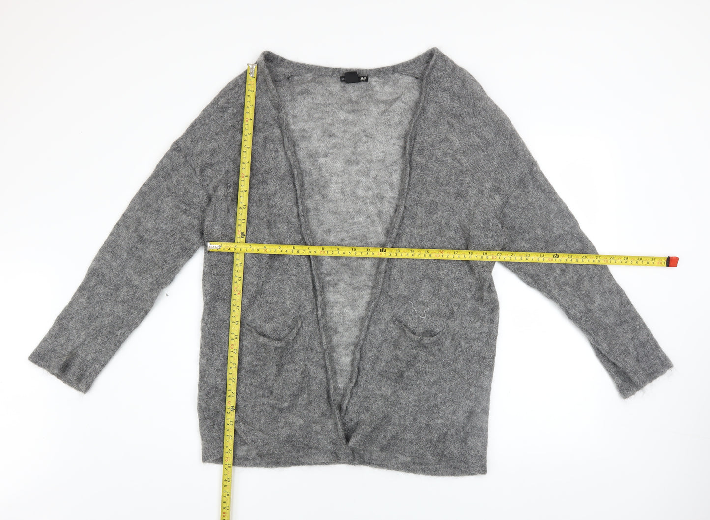 H&M Women’s Grey Mohair Blend Open Knit Long Sleeve Cardigan M
