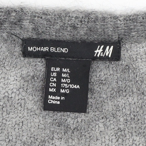 H&M Women’s Grey Mohair Blend Open Knit Long Sleeve Cardigan M