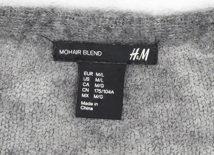 H&M Women’s Grey Mohair Blend Open Knit Long Sleeve Cardigan M