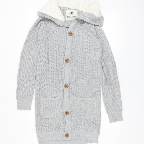 SoulCal & Co Womens Grey Hooded Lined Knit Coatigan Size 8