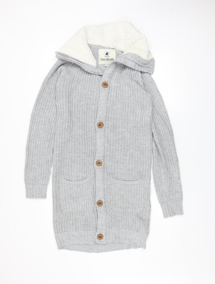 SoulCal & Co Womens Grey Hooded Lined Knit Coatigan Size 8