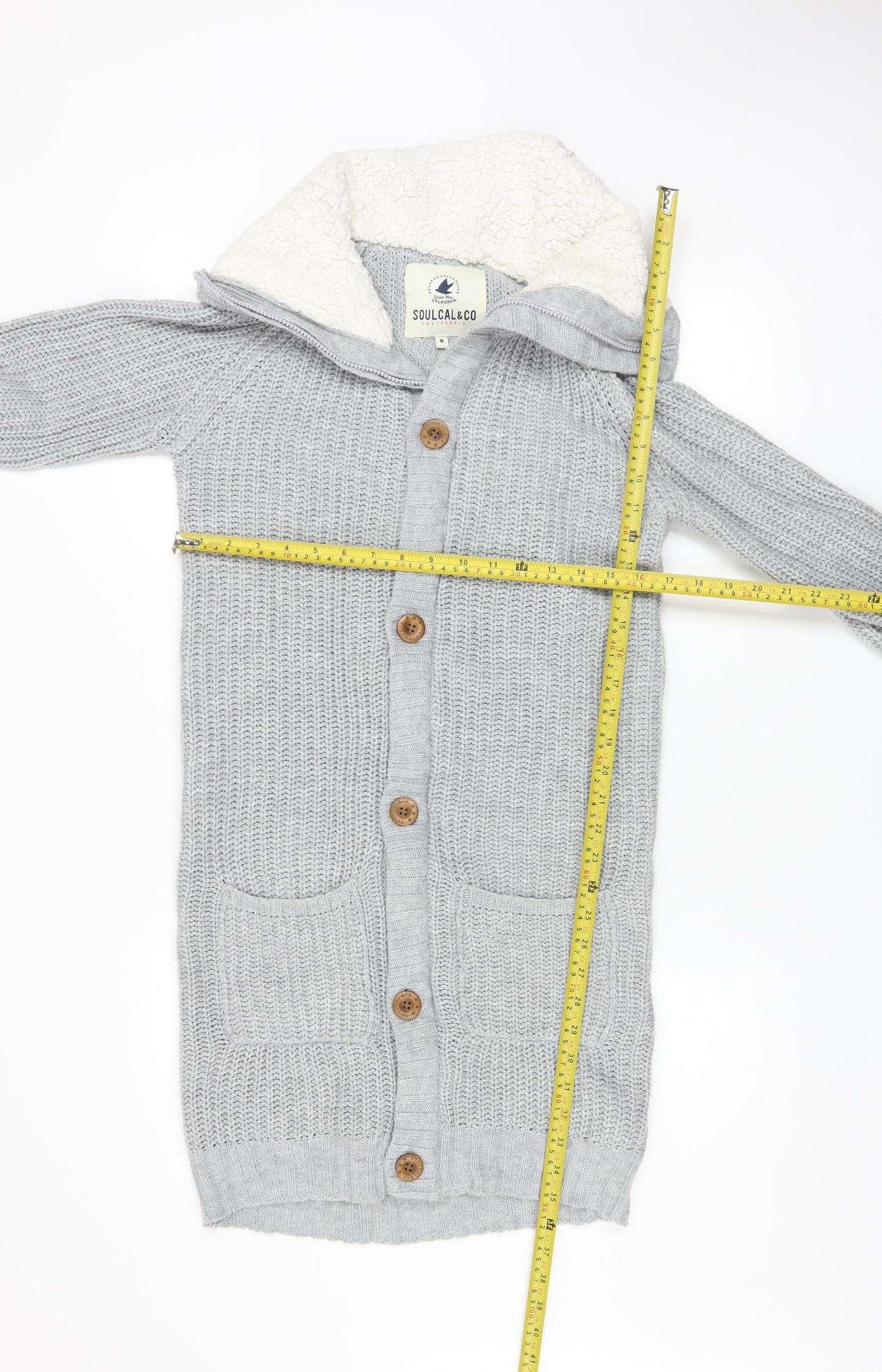 SoulCal & Co Womens Grey Hooded Lined Knit Coatigan Size 8