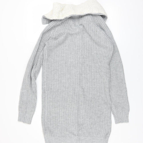 SoulCal & Co Womens Grey Hooded Lined Knit Coatigan Size 8