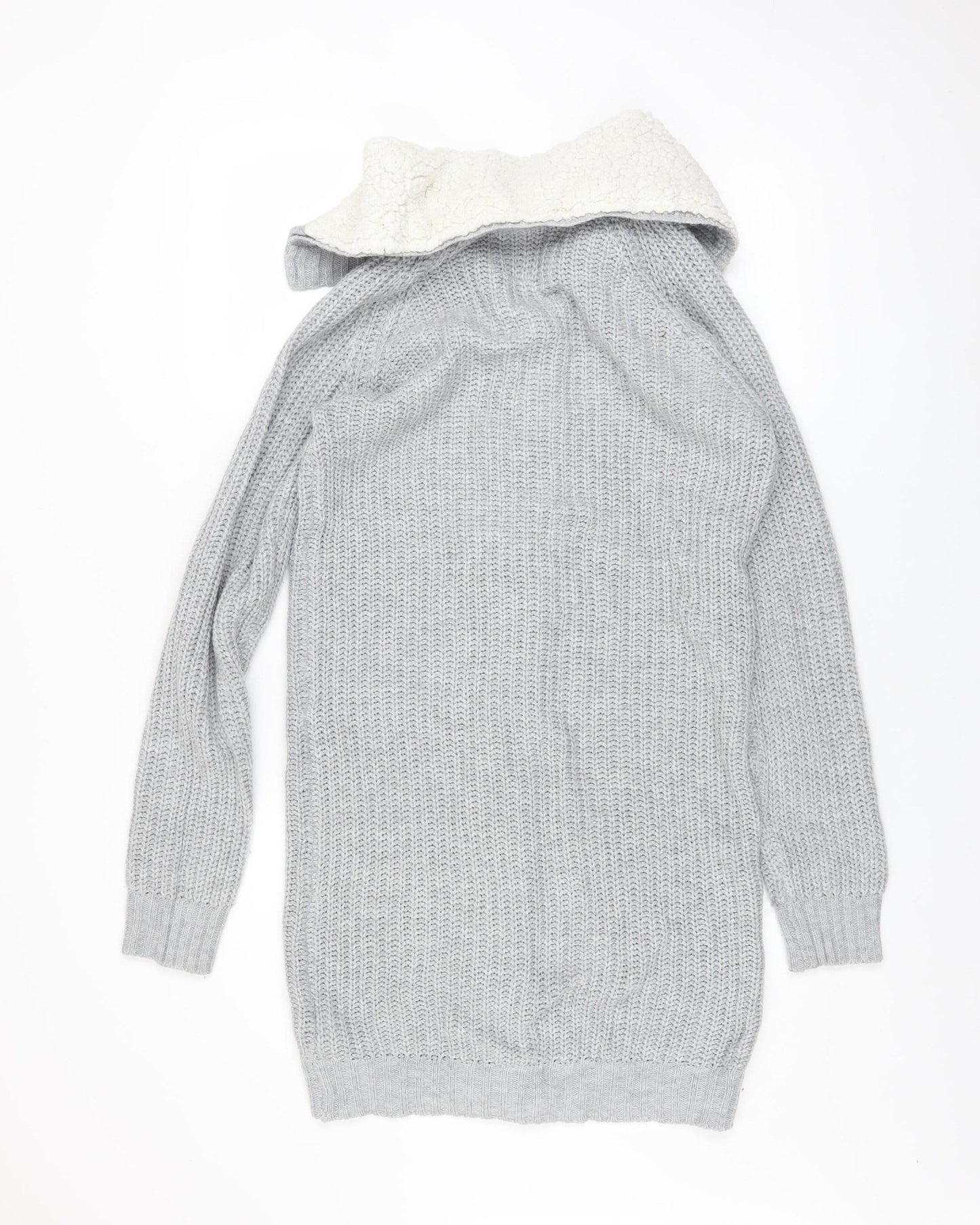 SoulCal & Co Womens Grey Hooded Lined Knit Coatigan Size 8