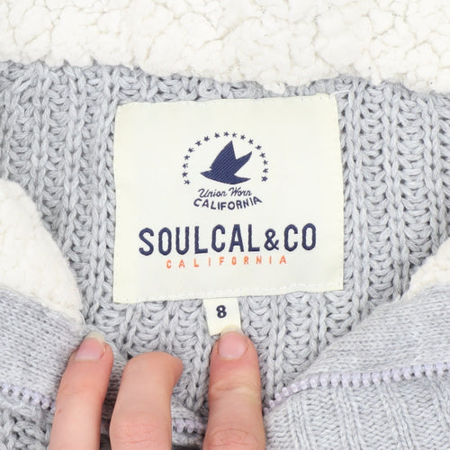 SoulCal & Co Womens Grey Hooded Lined Knit Coatigan Size 8