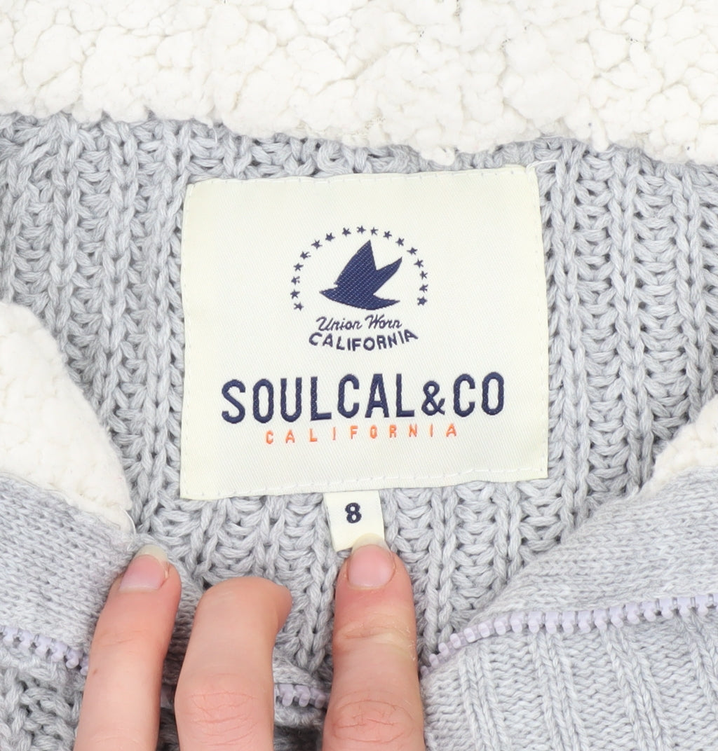 SoulCal & Co Womens Grey Hooded Lined Knit Coatigan Size 8