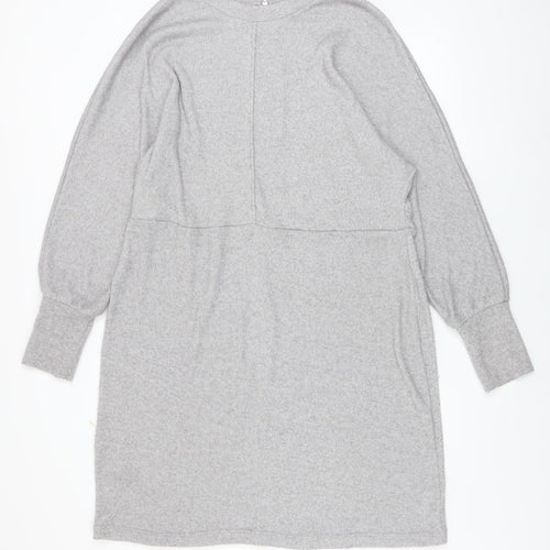 Next Women Grey Shift Knit Dress Size 20 Long Sleeve Zip Detail