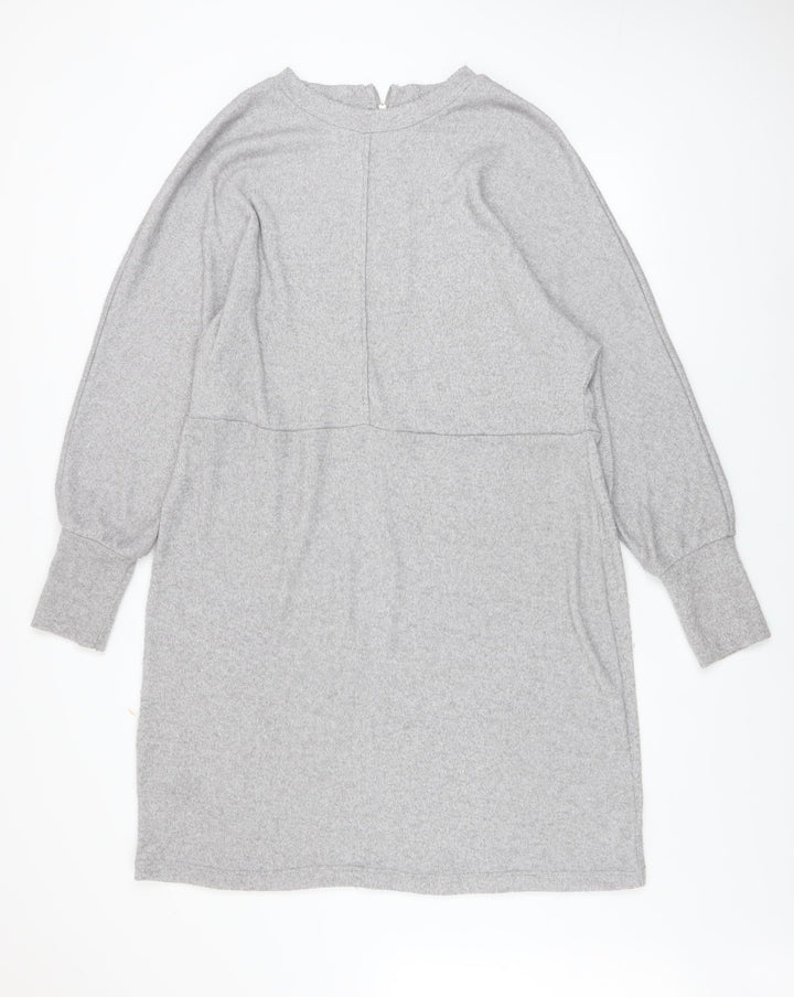 Next Women Grey Shift Knit Dress Size 20 Long Sleeve Zip Detail
