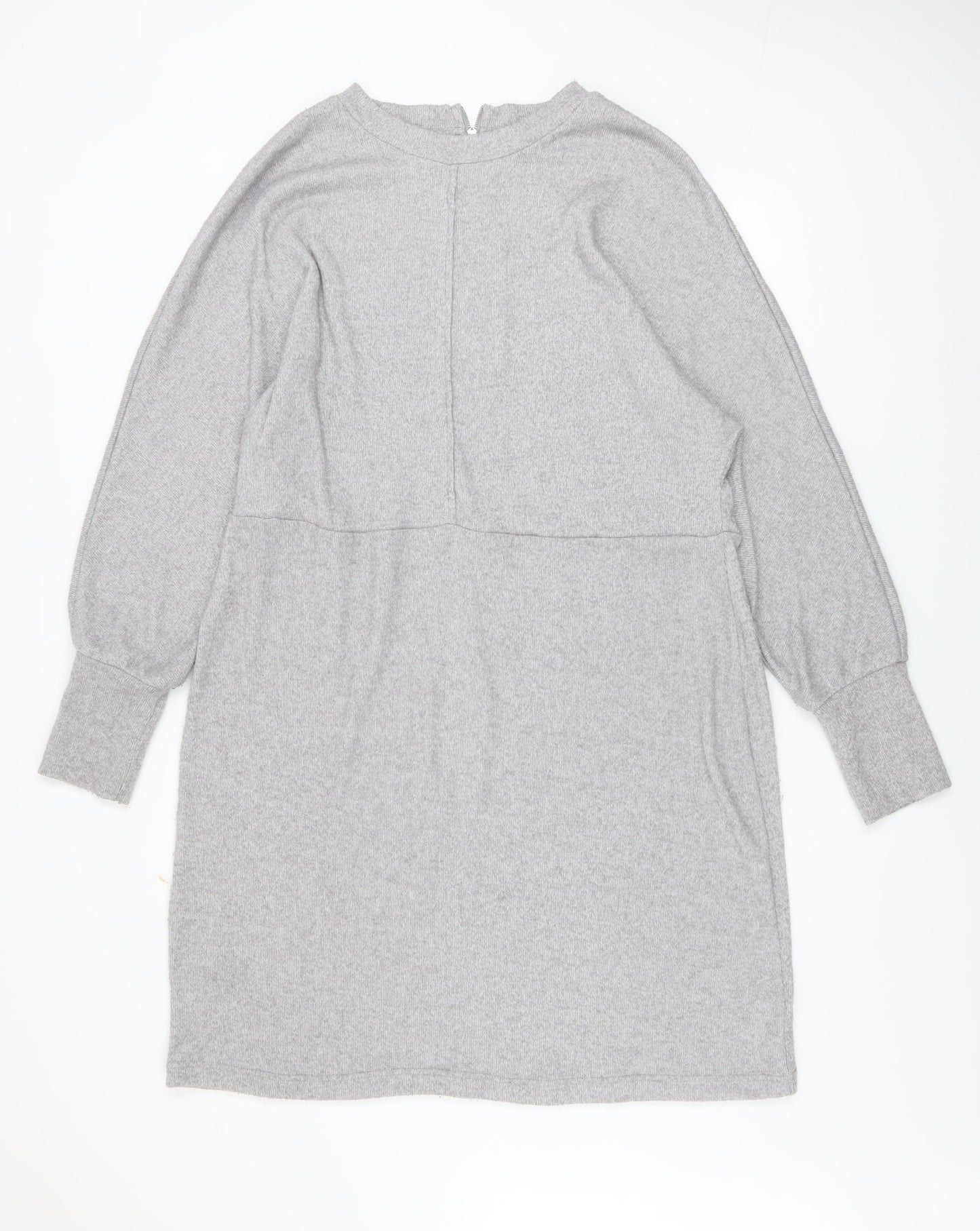 Next Women Grey Shift Knit Dress Size 20 Long Sleeve Zip Detail