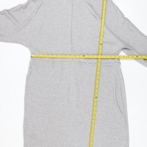 Next Women Grey Shift Knit Dress Size 20 Long Sleeve Zip Detail