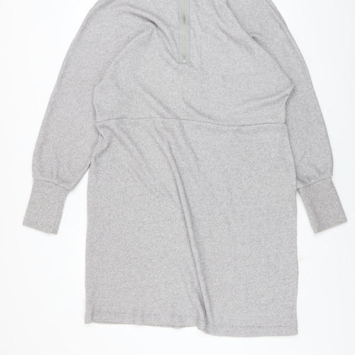 Next Women Grey Shift Knit Dress Size 20 Long Sleeve Zip Detail