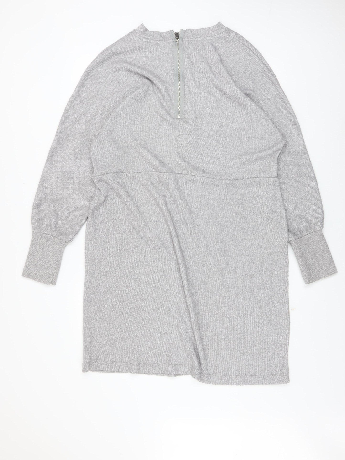 Next Women Grey Shift Knit Dress Size 20 Long Sleeve Zip Detail