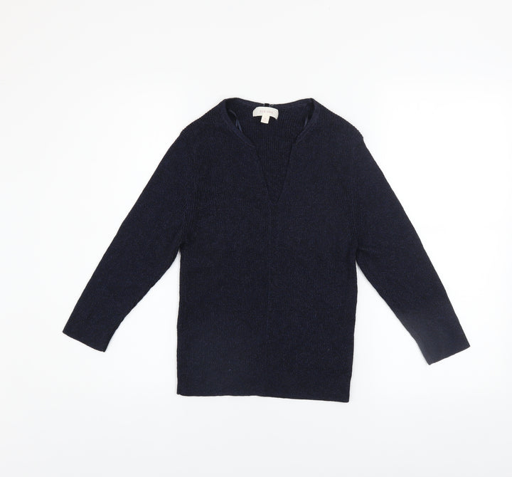 Marks and Spencer Per Una Women's Blue V-Neck Knit Jumper Size 10