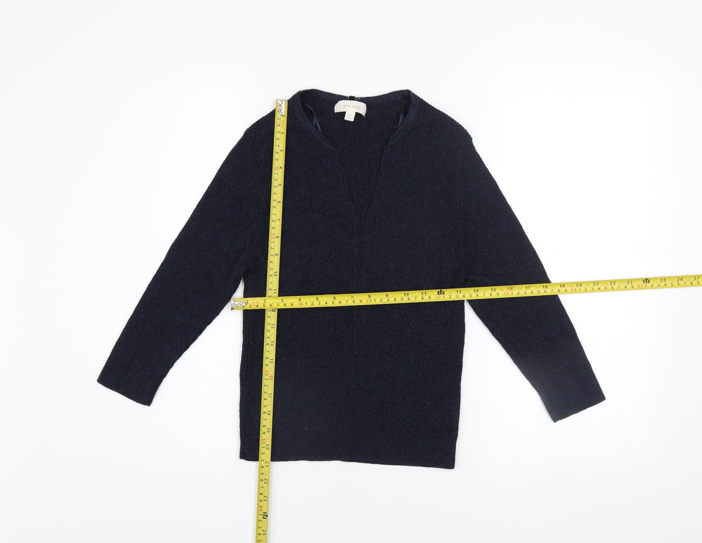 Marks and Spencer Per Una Women's Blue V-Neck Knit Jumper Size 10