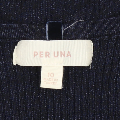 Marks and Spencer Per Una Women's Blue V-Neck Knit Jumper Size 10