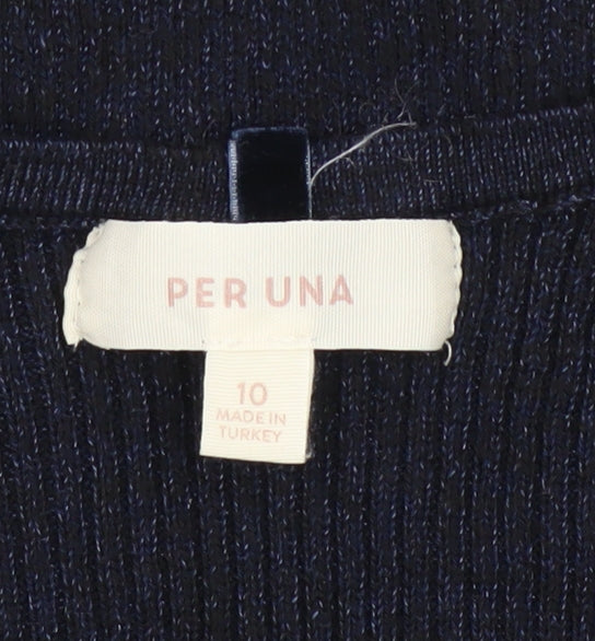 Marks and Spencer Per Una Women's Blue V-Neck Knit Jumper Size 10