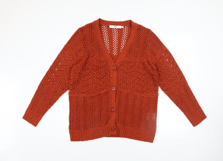 Isle Essentials Women's Brown Open-Knit Cardigan Size 14-16