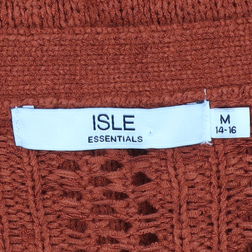 Isle Essentials Women's Brown Open-Knit Cardigan Size 14-16