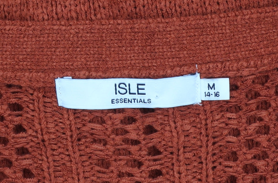 Isle Essentials Women's Brown Open-Knit Cardigan Size 14-16