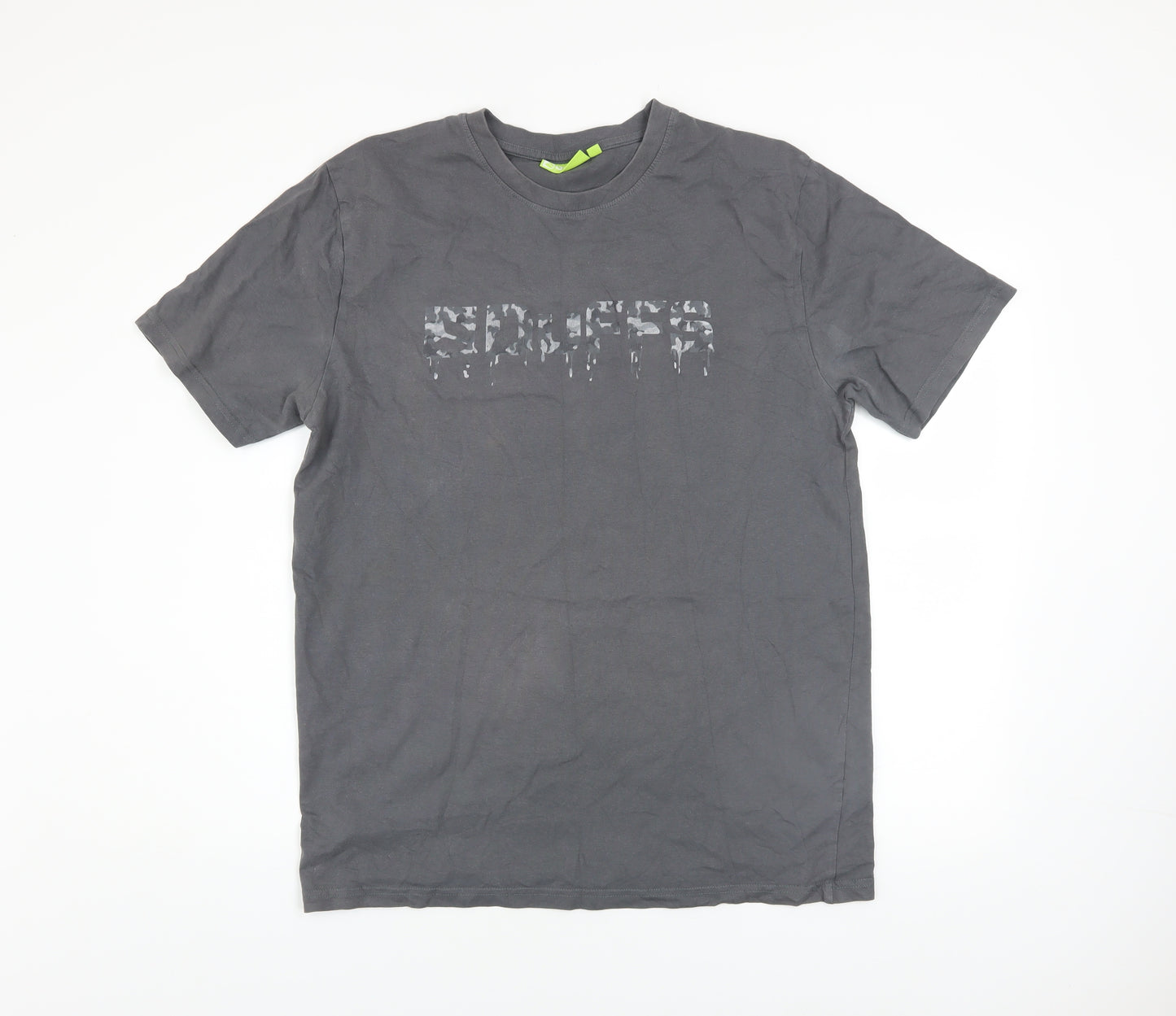 Duffs Men's Grey Graphic Print Cotton T-Shirt Size L