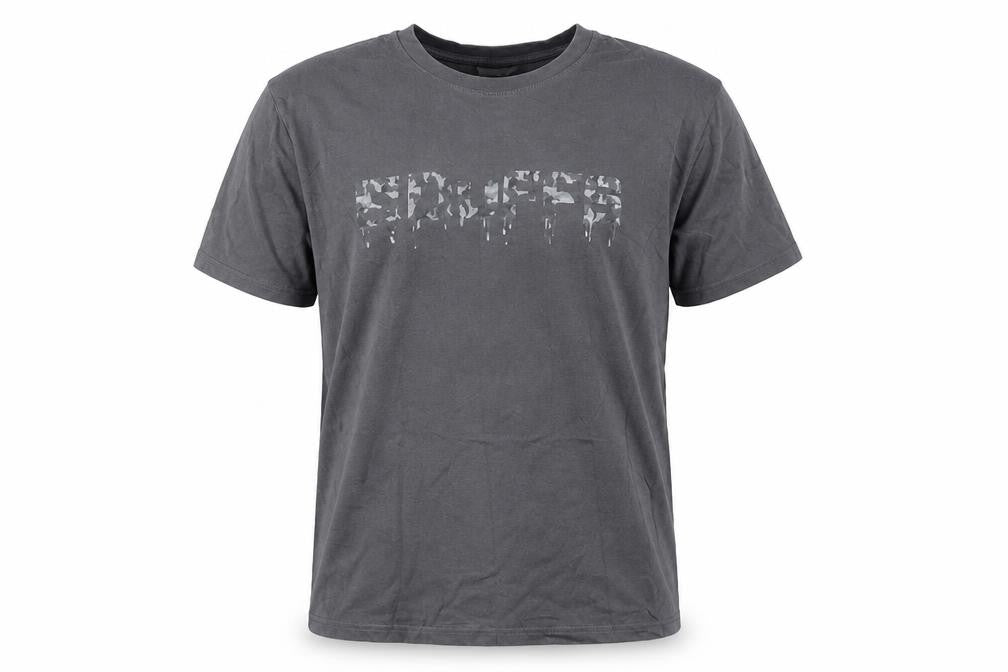 Front view of Duffs Men's Grey Graphic Print Cotton T-Shirt, size L