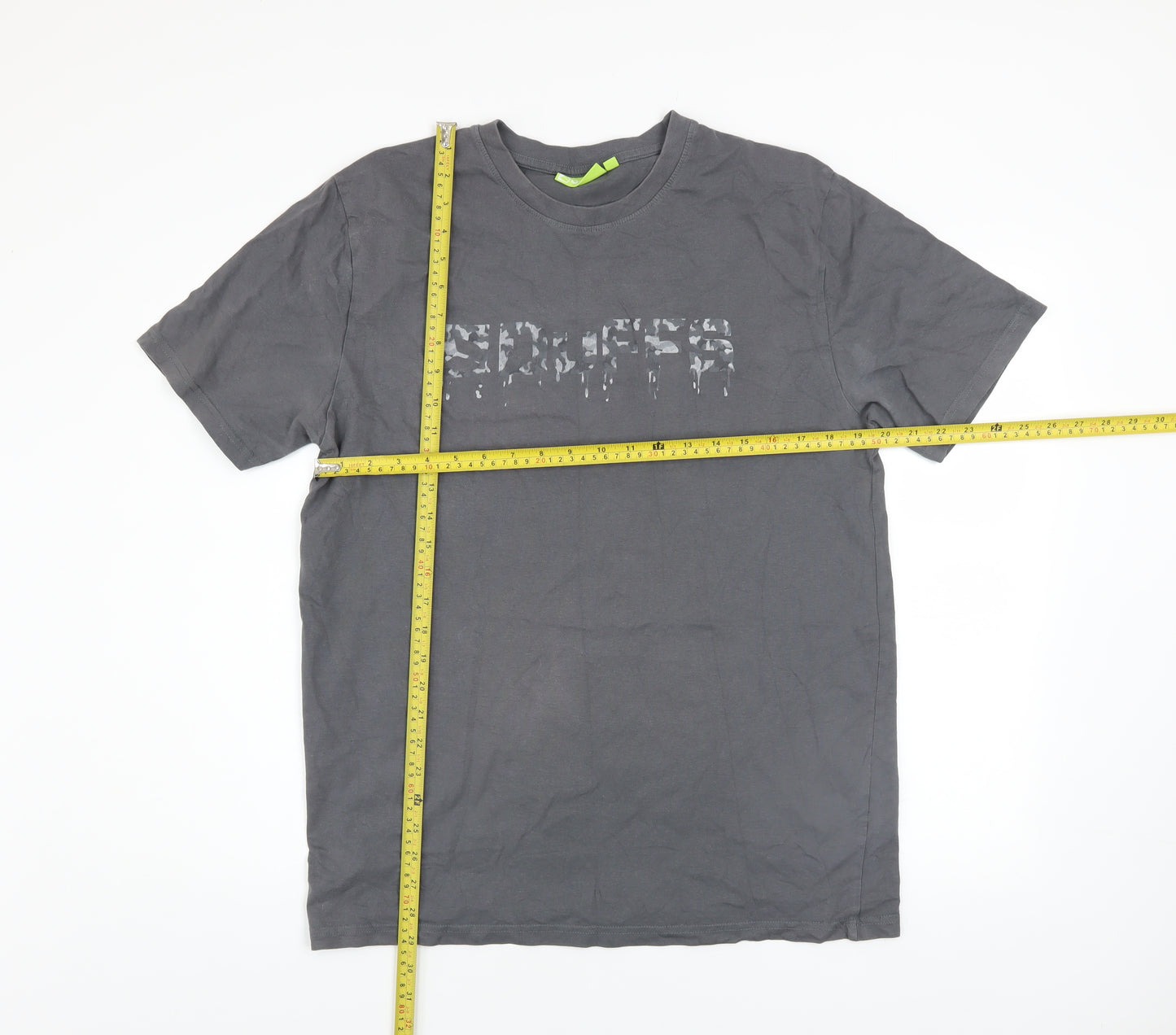 Duffs Men's Grey Graphic Print Cotton T-Shirt Size L