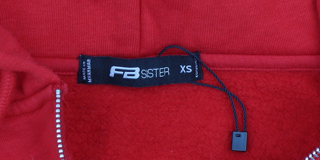 FB Sister Teens Red Full Zip Hoodie XS Fleece Cotton Blend