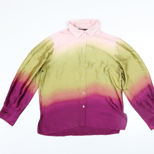 Zara Womens Pink Green Ombre Gradient Long Sleeve Button-Up Shirt Size S