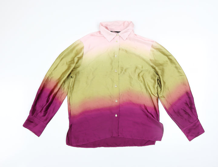Zara Womens Pink Green Ombre Gradient Long Sleeve Button-Up Shirt Size S