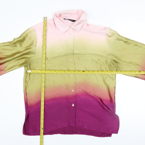 Zara Womens Pink Green Ombre Gradient Long Sleeve Button-Up Shirt Size S