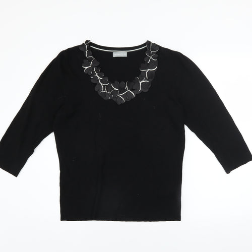 Marks and Spencer Per Una Womens Black Viscose Blend V-Neck 3/4 Sleeve Jumper Size 16