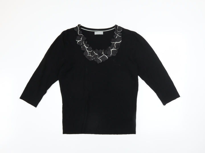 Marks and Spencer Per Una Womens Black Viscose Blend V-Neck 3/4 Sleeve Jumper Size 16