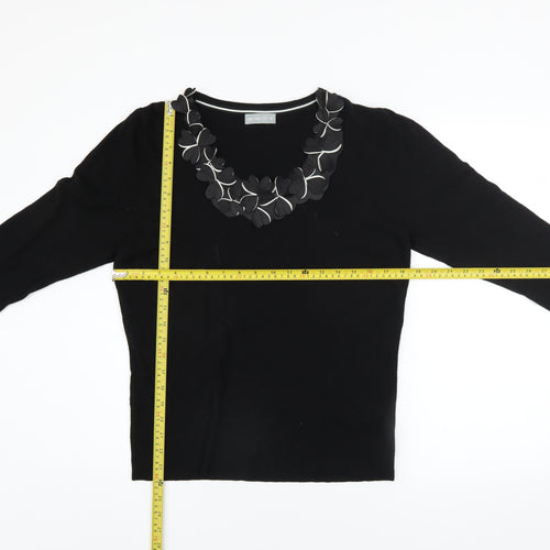 Marks and Spencer Per Una Womens Black Viscose Blend V-Neck 3/4 Sleeve Jumper Size 16