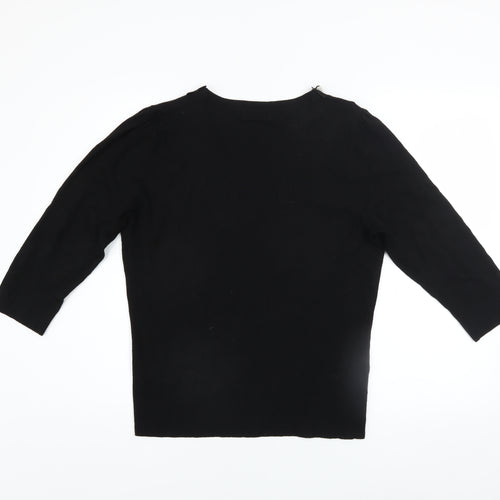 Marks and Spencer Per Una Womens Black Viscose Blend V-Neck 3/4 Sleeve Jumper Size 16