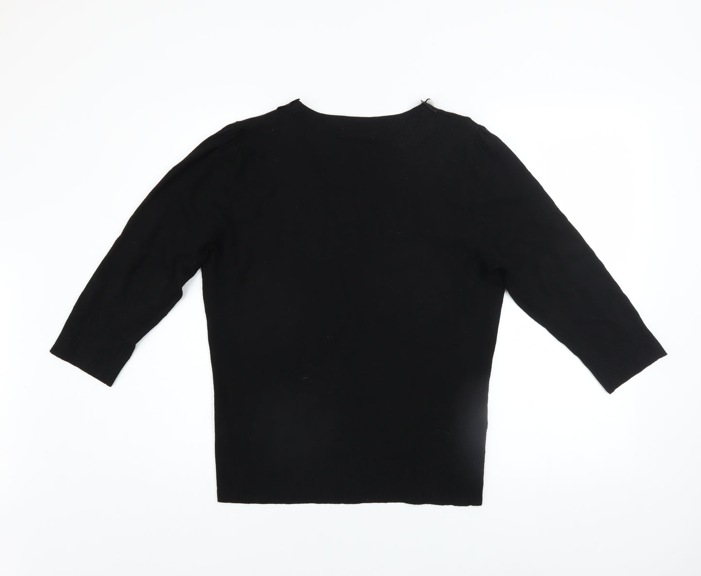 Marks and Spencer Per Una Womens Black Viscose Blend V-Neck 3/4 Sleeve Jumper Size 16
