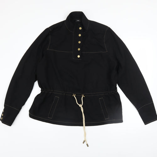 NÜ Denmark Black Small Women's Henley Pullover Sweatshirt with Button Detail