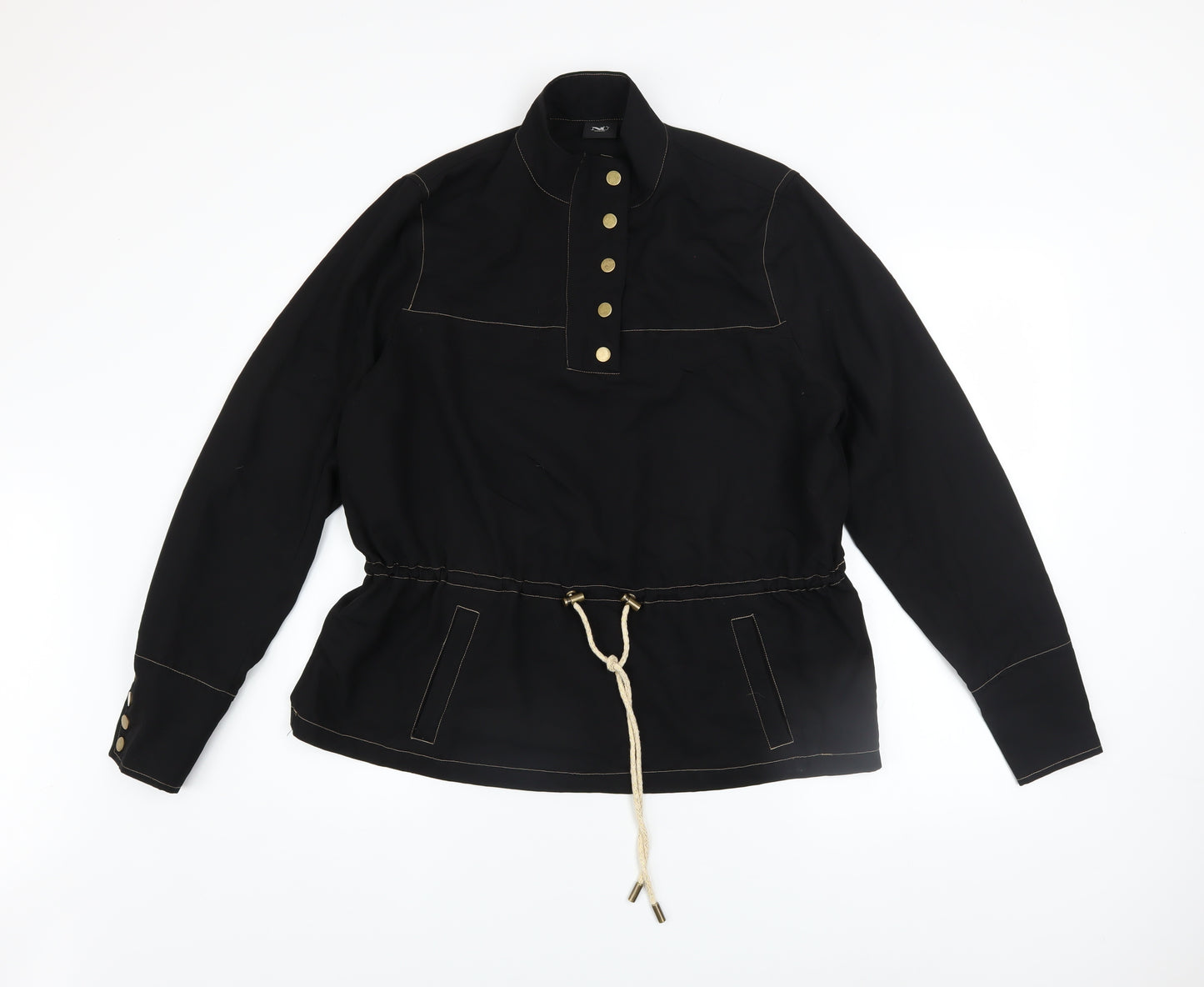 NÜ Denmark Black Small Women's Henley Pullover Sweatshirt with Button Detail