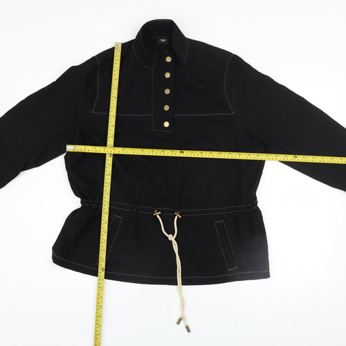 NÜ Denmark Black Small Women's Henley Pullover Sweatshirt with Button Detail